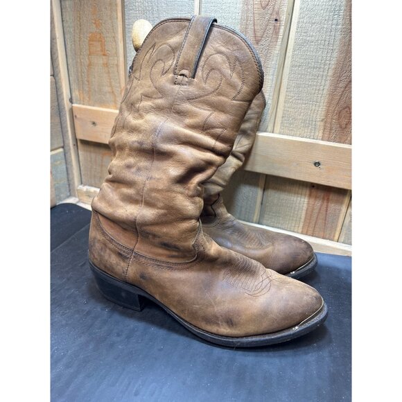 Durango Mens Tan Distressed Leather Western Cowboy Boots PullOn 9.5 EE SW542 - Picture 1 of 10